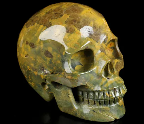Miniatura 7 de Skullis Calavera de cristal de jaspe oceánico, escultura de arte fino de piedras preciosas talladas a mano, estatua de piedra curativa de Reiki.3208
