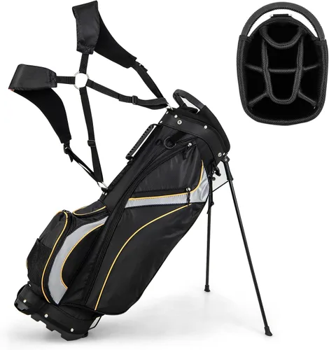 Bolsa de golf con soporte Goplus, bolsa para palos de golf con divisores superiores de 8 vías, bolsa con enfriador, 7 bolsillos con cremallera,