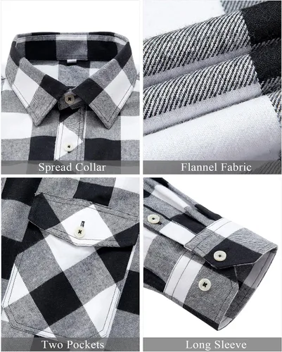 Miniatura 4 de J.Ver - Camisas de franela a cuadros para hombre, de manga larga y de ajuste regular, con botones, casual