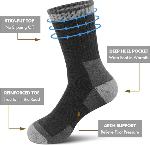 Miniatura 4 de Calcetines de lana merino para hombre, 6 pares de calcetines acolchados cálidos que absorben la humedad para exteriores, senderismo, trabajo