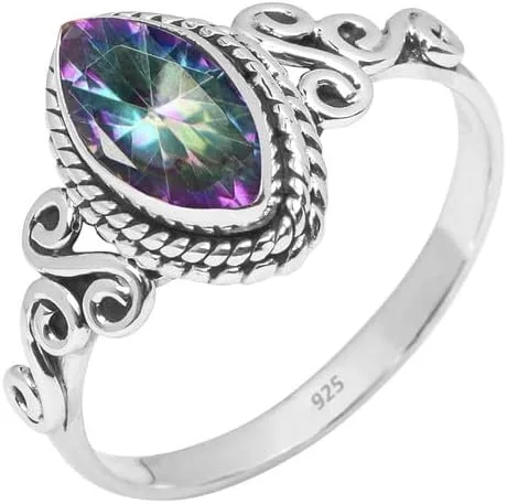 Miniatura 13 de Anillo de plata de ley 925 con piedras preciosas para mujeres y niñas, hecho a mano, anillo de promesa de piedras preciosas naturales, regalo