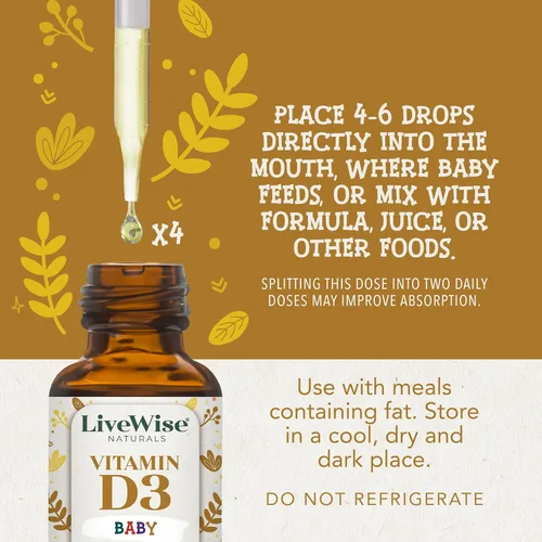 Miniatura 8 de Live Wise Naturals Vitamina para bebés D3 l USDA Orgánica Organic MCT Oil Formula For Kids and Toddler, Easy Absorption, Supports Immune and Bone