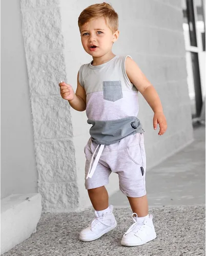 Miniatura 2 de Kupretty Conjunto de ropa de verano para bebé, sin mangas, camiseta sin mangas, chaleco y pantalones cortos lisos