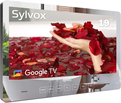 SYLVOX TV Inteligente de 19'' Espejo Mágico de Baño Resistente al Agua LED TV 1080P 500NITS Alto Brillo Altavoces Frontales Duales Montaje en Pared
