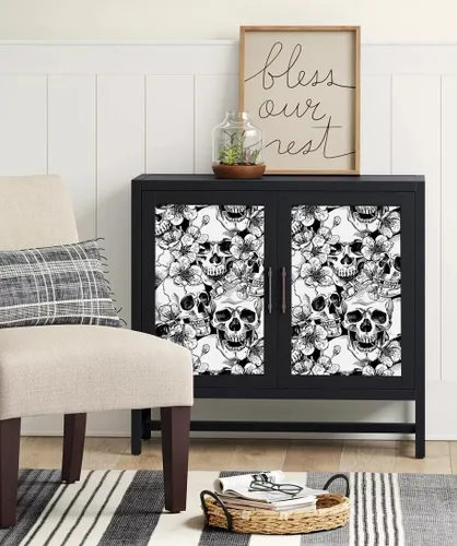 Miniatura 5 de HAOKHOME Papel tapiz gótico para despegar y pegar, diseño floral de calavera de azúcar para dormitorio, decoración de pared extraíble negro/blanco