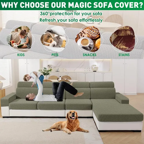 Miniatura 6 de MAXIJIN Fundas de cojín para sofá seccional, funda de cojín elástica para sofá, lavable, protector de muebles con parte inferior elástica y correa