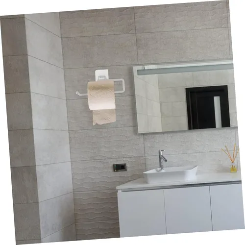 Miniatura 6 de Housoutil 1 soporte para rollo de papel higiénico mate funcional sobre el tanque, estante de papel para baño, sin perforaciones, elegante soporte