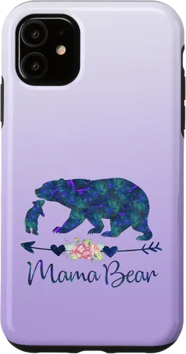 Miniatura 8 de Teal Blue Purple Floral Mama Bear and One Cub Silver Purple Case for iPhone 17