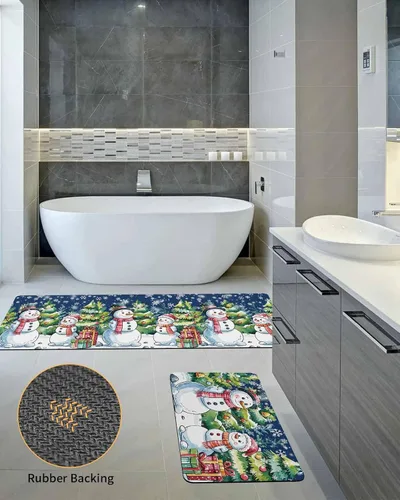 Miniatura 5 de Tapete de baño de muñeco de nieve de Navidad para bañera, antideslizante, de secado rápido y absorbente, tierra de diatomeas, fregadero de ducha