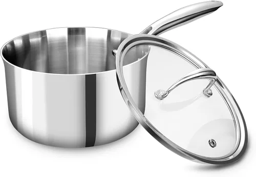 Miniatura 11 de KEAWELL K3 Premium - Cacerola de acero inoxidable de tres capas de 1.5 cuartos con tapa, seguro para inducción y horno hasta 600°F, calentamiento