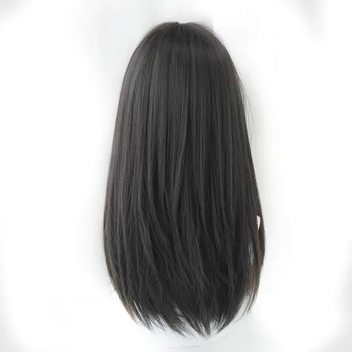 Miniatura 3 de Peluca de Cabello Largo Negro Liso con Flequillo Sintética de Alta Densidad Peluca de Cabello Largo para Mujeres (negro)