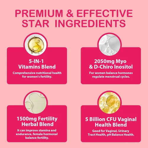 Miniatura 4 de Suplementos de fertilidad para mujeres, vitaminas prenatales con mio-inositol y D-Chiro inositol, folato, hierbas, para el equilibrio hormonal