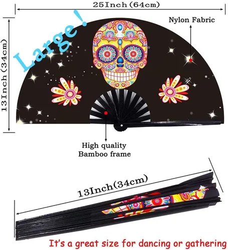 Miniatura 5 de Abanico grande plegable de mano para baile de línea, abanico de clic para botas en el suelo, para baile, fiesta, decoración, festival (Alien)