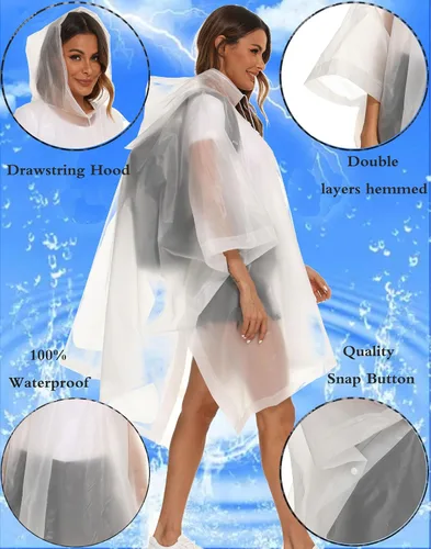 Miniatura 22 de Paquete de 2 ponchos de lluvia para adultos, reutilizables, impermeables, de supervivencia, emergencia, resistente, con capucha con cordón