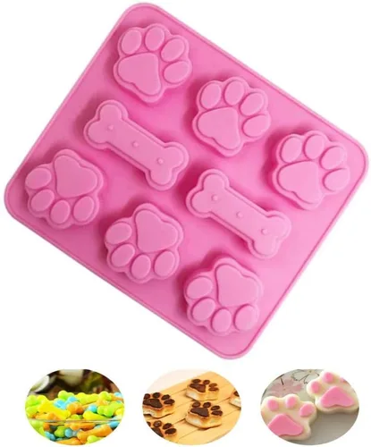 Miniatura 4 de Paquete de 2 moldes de silicona con forma de pata de perro y hueso de cachorro 2 en 1, moldes flexibles para golosinas para perros, bandejas