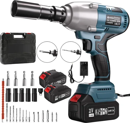 Llave de impacto inalámbrica - Llave de impacto de 850 Nm (627 ft-lb) de 1/2 pulgada, pistola de impacto de alto par de 21 voltios con batería de 2