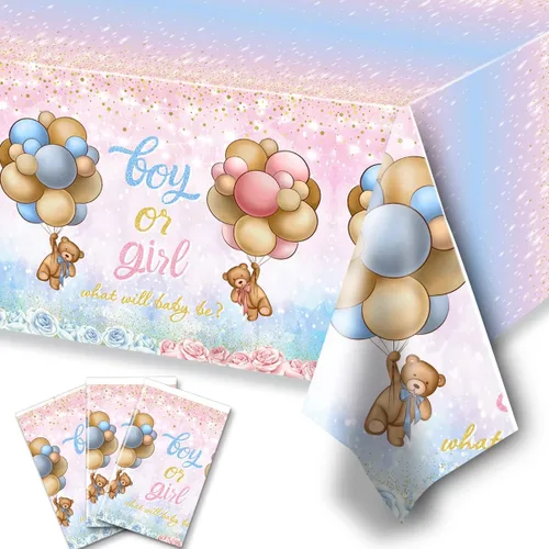 Miniatura 8 de Bearly Wait - Decoraciones para baby shower, 3 piezas de oso de peluche azul, manteles de oso de plástico para bebé, fundas de mesa para niños