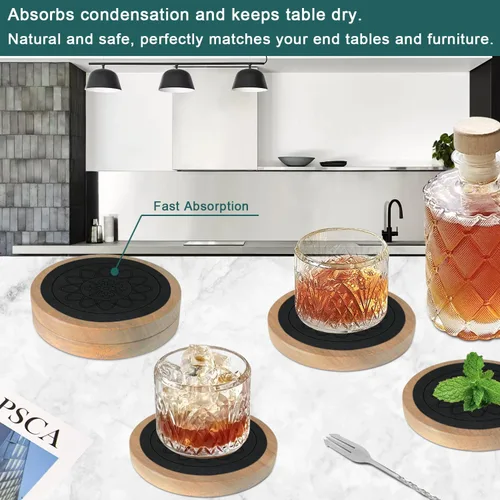 Miniatura 4 de Posavasos de madera para bebidas, Minacun conjuntos de posavasos absorbentes de 5, posavasos para bebidas para protección de mesa de café