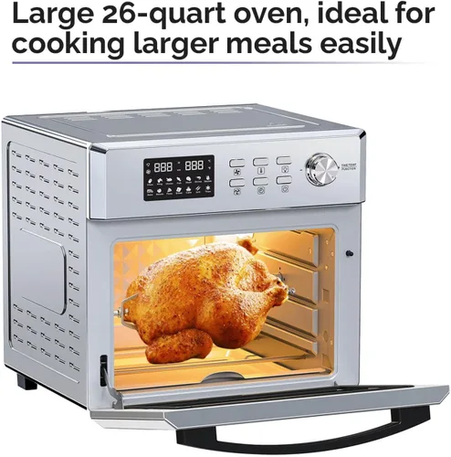 Miniatura 3 de MOI Horno tostador con freidora de aire de 1700 W, horno tostador de convección con 12 ajustes preestablecidos, hornos de encimera para hornear