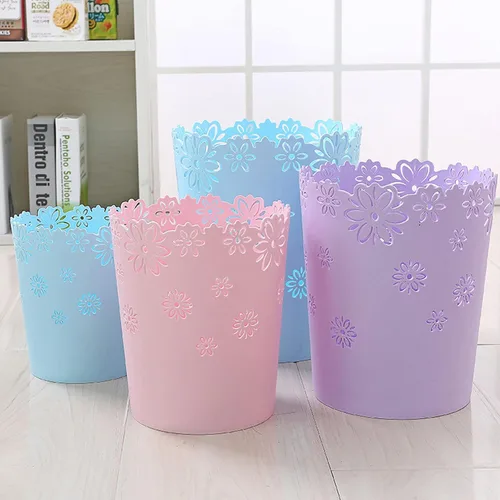 Miniatura 6 de Wastebasket, forma de flor hueca de plástico sin tapa, papelera de basura - M - rosa