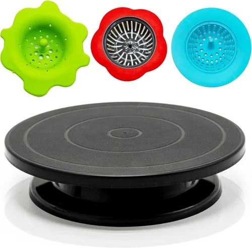 Miniatura 8 de Rueda giratoria de 11 pulgadas para esculpir tartas giratorias, soporte de mesa giratoria de pintura negra para rociar pintura, con soportes de lona