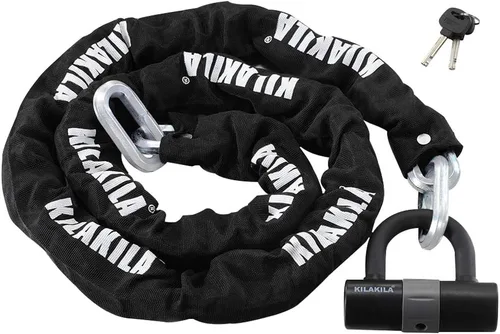 Miniatura 10 de KILAKILA Cerradura de cadena de seguridad - Cerradura de bicicleta y motocicleta resistente de 0.394 in con bloqueo en U de 0.630 in