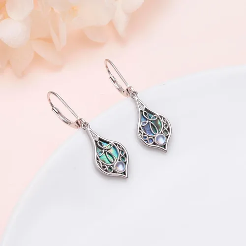 Miniatura 40 de Aretes colgantes de filigrana de plata de ley 925, margarita, loto, flor de rosa, piedra lunar, lágrima para mujer, nudo celta infinito, margarita