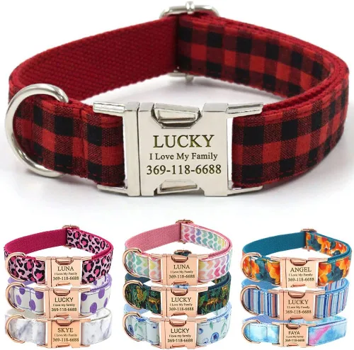 Miniatura 20 de PETDURO Collar Personalizado para Perro A cuadros Negro Blanco con Nombre y Teléfono Grabados en Hebilla de Metal Plateado para Perros Grandes