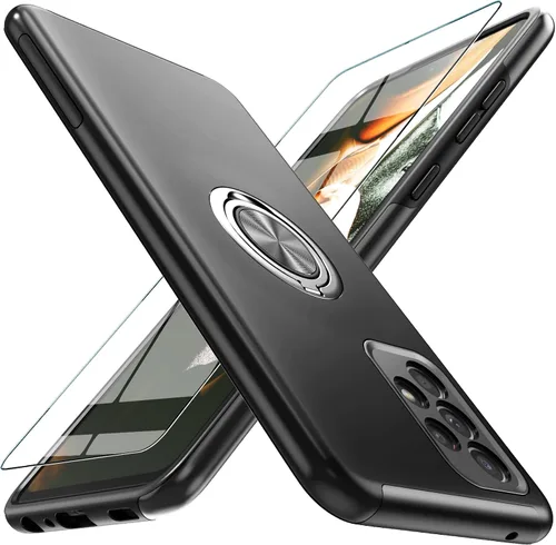 Miniatura 25 de Funda para Galaxy A13 5G con protector de pantalla (vidrio templado), funda híbrida 2 en 1 protectora delgada y resistente con anillo magnético Negro