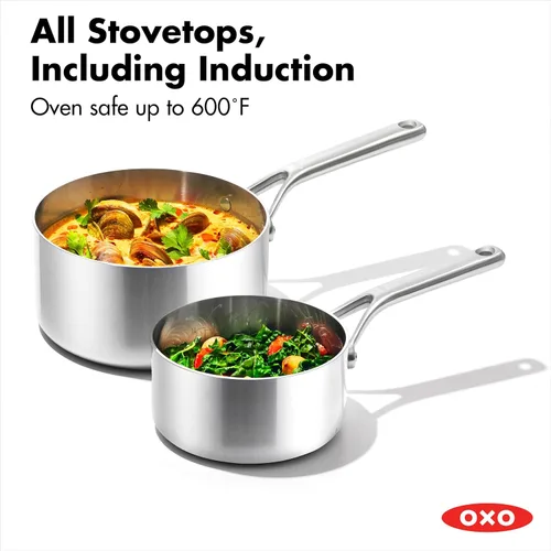 Miniatura 5 de OXO Mira - Juego de ollas y sartenes de acero inoxidable de triple capa, 10 piezas, sartenes, cacerolas, tapas, sartén antiadherente de cerámica