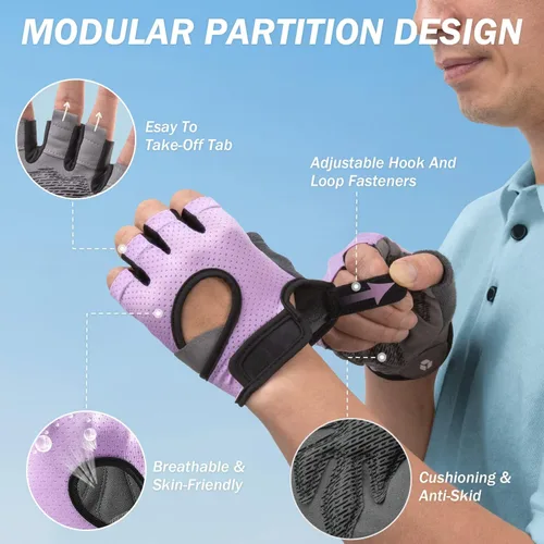 Miniatura 5 de LIFECT Freedom - Guantes de entrenamiento para levantamiento de pesas que cubre los nudillos, guantes cortos sin dedos con dorso curvo abierto