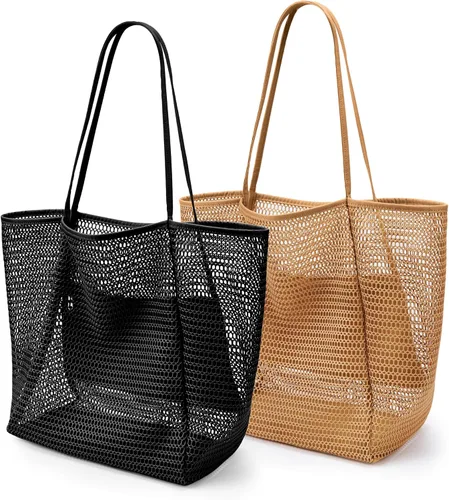 Miniatura 19 de KALIDI Bolso de Mano de Nylon de Playa con Malla, Bolso de Mano Casual Hobo para Mujer, Plegable, MAX 23L, Bolso de Hombro para Playa, Picnic