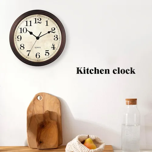 Miniatura 6 de Reloj de pared, reloj clásico silencioso de bronce, funciona con pilas, decorativo para sala de estar, dormitorio, cocina, oficina (16 pulgadas)