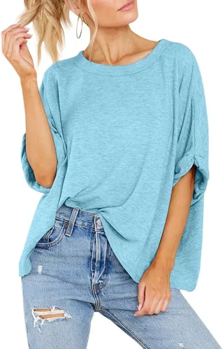 Miniatura 3 de Camiseta de gran tamaño para mujer, de manga corta, holgada, casual, básica, de verano