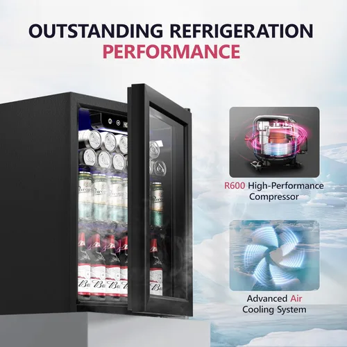 Miniatura 3 de Icyglee Refrigerador de bebidas, mini refrigerador para 16 botellas y 68 latas con puerta de vidrio, refrigerador independiente de bebidas para vino