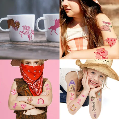 Miniatura 4 de CHARLENT Tatuajes temporales de vaquera para niños, suministros de fiesta, tatuajes temporales de vaquera occidental para niñas, regalos de fiesta