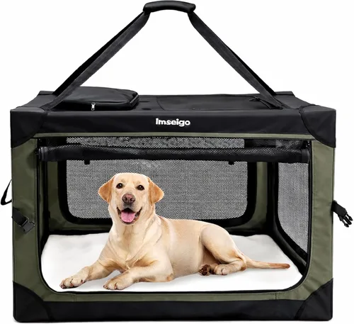 Miniatura 9 de Jaula plegable para perros, jaula suave portátil para perros con cama de forro polar para perros medianos, perrera plegable de viaje con ventanas