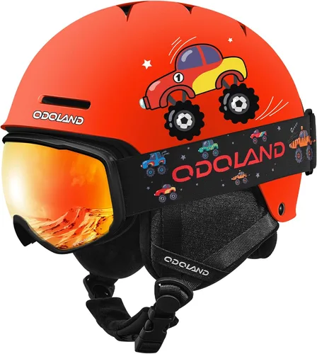 Miniatura 10 de Odoland Casco de esquí para niños, casco de nieve con gafas de esquí para niños y niñas, a prueba de golpes, resistente al viento, cascos deportivos