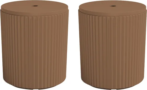 Miniatura 21 de SERWALL Outdoor Round Umbrella Side Table, 3-in-1 Ice Bucket & Side Table & Storage Box, Multi-Functional Use for Porch/Patio/Poolside, Beige