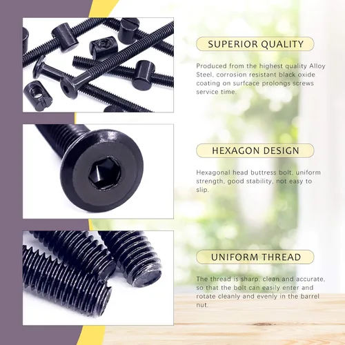 Miniatura 3 de Swpeet 25 tornillos de cabeza hexagonal M6 de 3.150 in, color negro, para cuna, cuna y tuercas de barril con 1 llave Allen, perfecta para muebles