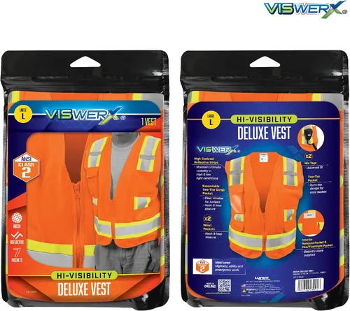 Miniatura 6 de Chaleco de alta visibilidad naranja – ANSI CL2 – Chaleco de seguridad, chaleco reflectante para áreas de trabajo, construcción y alto tráfico