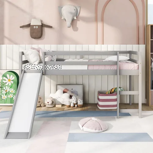 Miniatura 9 de Cama tipo loft de madera maciza con diseño multifuncional para niños y niñas (espresso)