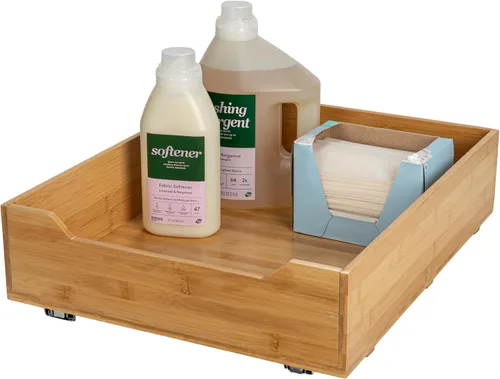 Miniatura 11 de Household Essentials Glidez - Organizador de almacenamiento extraíble de acero y bambú para uso debajo del fregadero o gabinete, diseño de 2