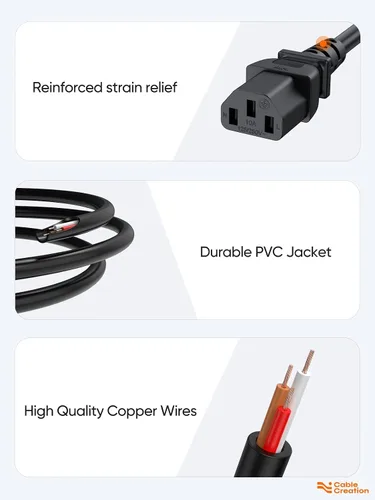 Miniatura 6 de CableCreation [Paquete de 5] Cable de alimentación universal de 1 pie 18 AWG para cable NEMA 5-15P a IEC320C13, 1.0 ft / negro