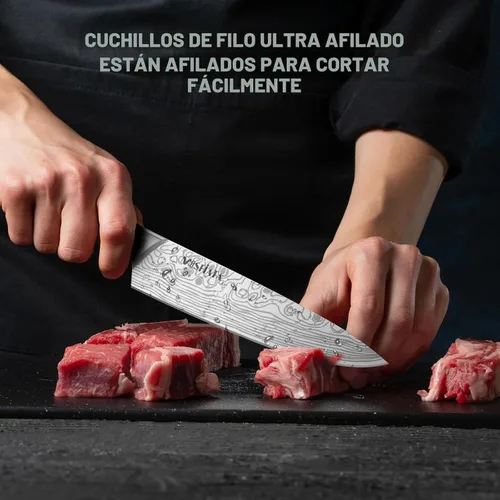 Miniatura 5 de MOSFiATA Juego de cuchillos de cocina, 12 piezas de cuchillos japoneses de acero inoxidable para cocina con bolsa de almacenamiento de tela Oxford