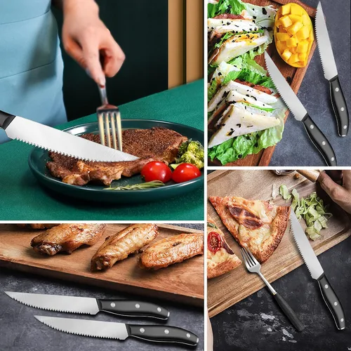 Miniatura 7 de Cuchillo para carne, juego de 8 cuchillos para carne, juego de 8 cuchillos de carne dentados de acero inoxidable de alto carbono, cuchillos afilados