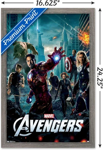 Miniatura 3 de Marvel Avengers: Póster de pared de una hoja, 22.4 pulgadas de largo x 14.7 pulgadas de ancho, versión enmarcada de madera de granero