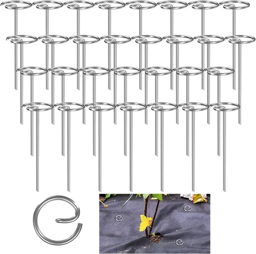 100 estacas de tela de grado grueso de calibre 7, grapas galvanizadas resistentes de 6 pulgadas, pasadores de tierra superiores circulares para
