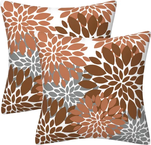 Miniatura 7 de Juego de 2 fundas de almohada decorativas de dalia azul marino, rojo, gris, dalia floral, para interiores y exteriores, funda de almohada