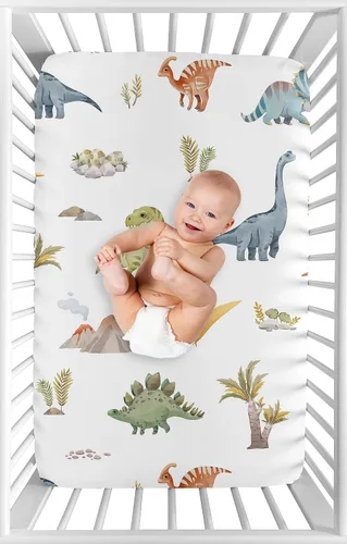 Miniatura 3 de Sweet Jojo Designs Acuarela Dinosaurio Dino Boy Sábana bajera para cuna para bebé, cuarto de bebé, habitación de recién nacido, portátil, paquete